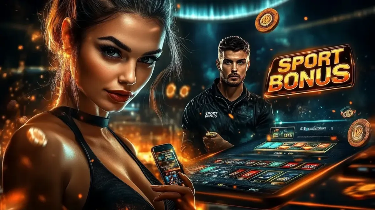 Uma mulher sorrindo com entusiasmo em um cassino, cercada por fichas de pôquer voadoras e luzes de caça-níqueis, simbolizando a alegria de ganhar um bônus.