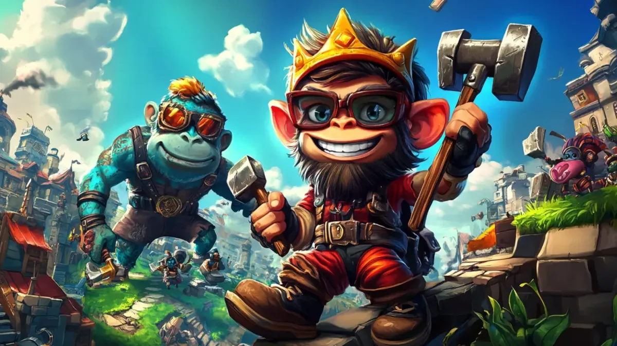 Um panda de desenho animado sorridente ao lado do logotipo do jogo Big Bamboo, escrito em letras de néon laranja e amarela, com um fundo de floresta de bambu.