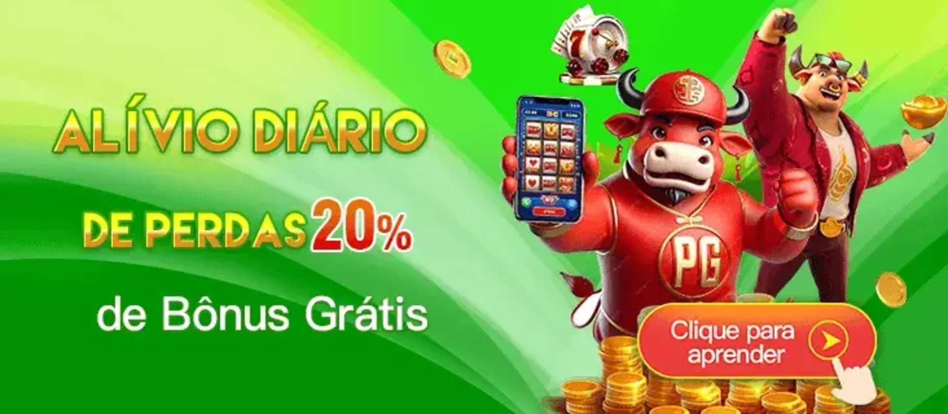 Promoção de Alívio Diário de Perdas da AD777PAGA, que oferece um bônus grátis de 20% de cashback sobre as perdas diárias nos jogos de cassino.
